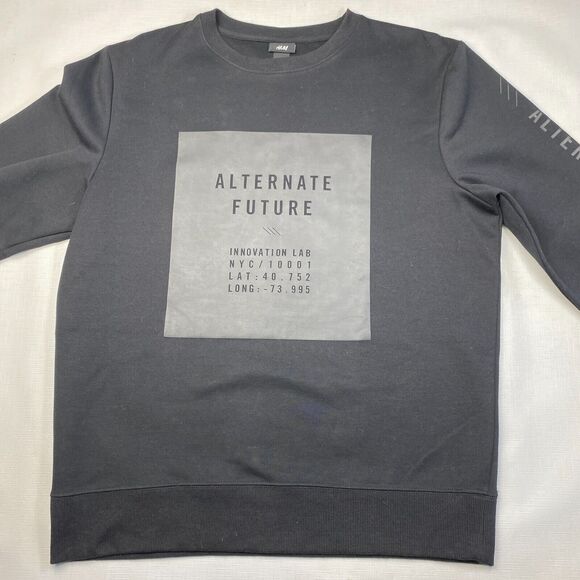 H&M "Alternate Future" Black Crewneck Pullover Sweatshirt! Tech Goth Sz M - Picture 2 of 16